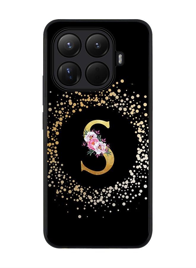 For Xiaomi 15T Pro Case,Slim fit Camera Protection, Shockproof Thin Phone cover  - Custom Monogram Floral - S ( Black )